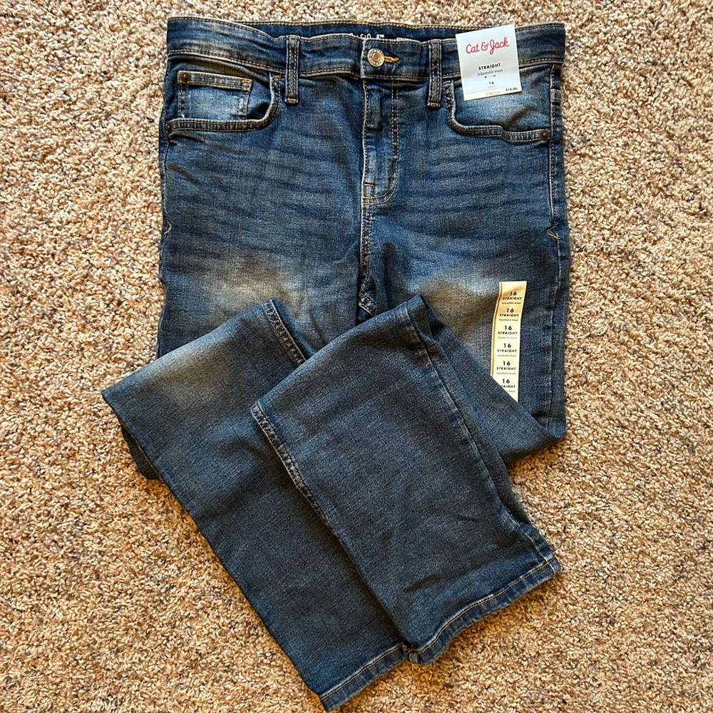 Cat & Jack boys jeans size 16, straight, stretch. Medium wash
